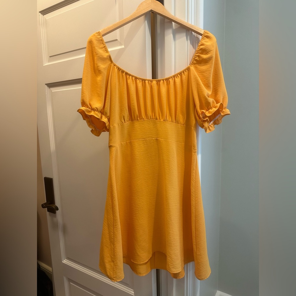 Orange Puff Sleeve Mini Dress